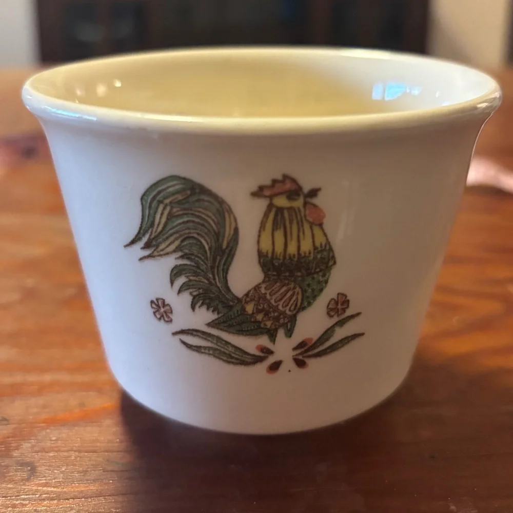 Vintage Taylor Smith Taylor Oven-Serve Custard Cup in Rooster Pattern, USA MADE